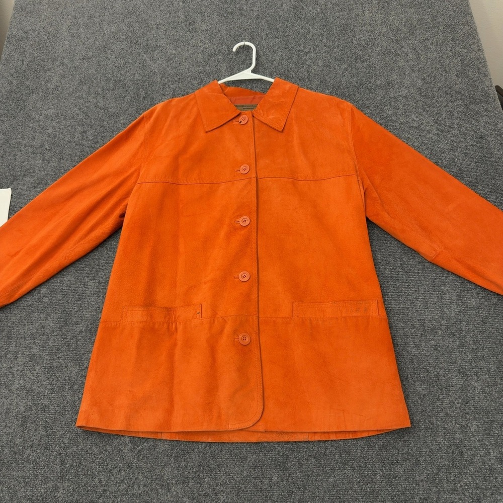 Vintage St Johns Bay Jacket Womens L Orange Suede Leather Button Up Casual Retro
